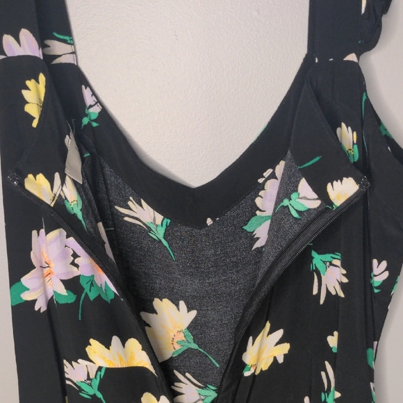 EUC✨LOFT black sleeveless midi dress with ruffled straps & yellow flowers - Picture 14 of 17